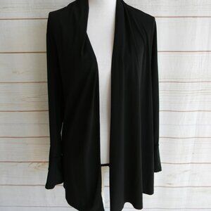 SUSAN GRAVER LIQUID KNIT BLACK OPEN CARDIGAN W/BELL SLEEVE ENDS SZ 1X
